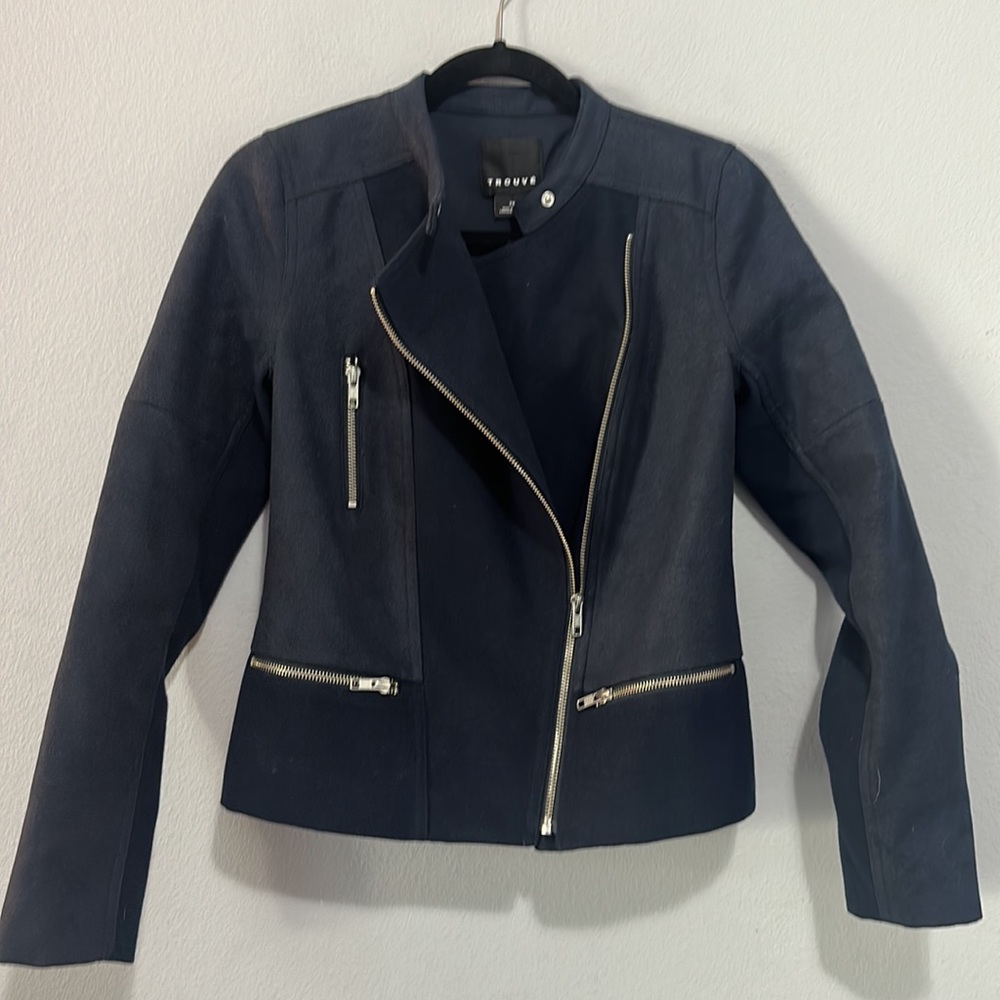 Trouve Nordstrom Blue Asymmetric Zipper Sporty Biker Moto Jacket xs